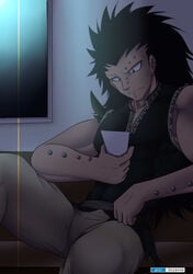 1boy abs black_hair fairy_tail gajeel_redfox long_hair male male_only masturbation muscle pecs piercing solo tofu_(coolboyz18) undressing