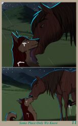 animal_genitalia animal_penis bandit_(holidaypup) bodily_fluids canid canine canis closed_eyes comic cum cum_on_body cum_on_face cum_string digital_media_(artwork) dingo domestic_dog duo equid equine equine_genitalia equine_penis erection feral feral_on_feral french_kissing fur genital_fluids genitals hi_res holidaypup horse kissing licking licking_another licking_partner male male/male mammal night outside penis raining romantic romantic_ambiance saliva sitting size_difference tongue tongue_out urethra wet wet_body wet_fur