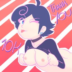 1girls boobs_out choker liquorice one_eye_closed showing_breasts silly silly_face tagme