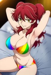 1girls ai_generated bikini breasts cameltoe female female_only female_villain freckles freckles_on_face ginger ginger_female ginger_hair gundam gundam_00 hazel_eyes jewelry large_ass large_breasts light-skinned_female mobile_suit_gundam nena_trinity pale-skinned_female pale_skin rainbow_bikini rainbow_clothing rainbow_print red_hair redhead redhead_female redheaded_female solo stud_earrings thick_thighs thin_eyebrows twintails twintails_(hairstyle) underwear villainess yellow-eyed_female yellow_eyes yellow_eyes_female