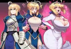 ahoge ai ai_art ai_generated artoria_pendragon ass ass_expansion belly big_ass big_breasts big_butt bimbo bimbo_body bimbo_lips bimbofication bimbofied blonde_female blonde_hair brain_drain brainwashed brainwashing breast_expansion breasts butt_expansion cleavage domestication dress dumb dumbification fate/grand_order fate/stay_night fate_(series) feminization forced_transformation girly girly_clothing green_eyes hip_expansion hips huge_breasts hypnosis hypnotic_eyes identity_death intelligence_drain intelligence_loss iq_loss king mental_transformation mind_control noblewoman ojou-sama ojou-sama_pose personality_change princess princess_dress princessification royal royalty saber simple_background textless tg_gelatin tiara transformation transformation_sequence white_body white_skin
