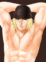 1boy abs bara blush cum cum_on_body facial final_fantasy final_fantasy_xiii kureten male male_only muscle muscles pecs snow_villiers solo topless