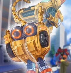 2026 ass big_butt black_body blue_eyes blurred_background censored cheetah city digital_drawing_(artwork) digital_media_(artwork) felid feline female genitals glistening glistening_butt glistening_genitalia glistening_vulva glowing glowing_eyes grey_body group hand_on_hip hi_res human humanoid leaning leaning_forward looking_away low-angle_view machine mammal mecha mecha_focus mecha_girl metal_cardbot multicolored_body orange_body outside raised_leg robot robot_humanoid saizuart segmented_tail tachi_(metal_cardbot) tachy_(metal_cardbot) tail taki_(metal_cardbot) thick_thighs tire vulva white_body wide_hips yellow_body