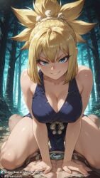 1girls ai_generated bare_legs bare_shoulders bare_thighs big_breasts blonde_female blonde_hair blue_eyes breasts cavewoman clothed clothed_female cowgirl_position curvy curvy_body curvy_female dr.stone dreamyan_ai evil_smile forest hi_res high_quality high_resolution highres kohaku_(dr.stone) large_breasts male_pov outdoors pov short_hair sitting sitting_on_person smile smiling spread_legs thick_ass thick_thighs thighs uncensored