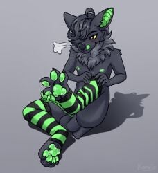 2023 ahoge animal_genitalia animal_penis anthro balls bangs bat black_eyes black_hair blush claws clothing colored digital_drawing_(artwork) digital_media_(artwork) equine_genitalia equine_penis erection fur genitals green_nipples green_pawpads green_penis green_tongue grey_background grey_body grey_claws grey_fur hair hi_res konejo legwear legwear_only looking_down male mammal medial_ring mostly_nude nipples pattern_clothing pattern_legwear pattern_stockings pawpads penis shaded short_tail simple_background sitting solo stockings stockings_only striped_clothing striped_legwear striped_stockings stripes tail tongue tongue_out yellow_sclera