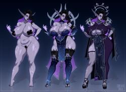 1girls cleavage curvy d0114r female female_only goth huge_breasts large_breasts night_elf nightborne revealing_clothes standing voluptuous world_of_warcraft