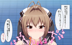 1boy 1girls amagi_brilliant_park blowjob chance_maker oral sento_isuzu tagme text translation_request