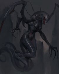 alien alien_girl alien_humanoid claws female monster oleg_bulakh saliva saliva_string tail thick_thighs tongue tongue_out wraith_(evolve)