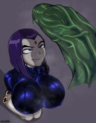 1boy 1girls beast_boy belt breasts canon_couple chrona_draws clothed clothed_female dc dc_comics erection female garfield_logan goth green_skin grey_skin huge_breasts huge_cock hyper_penis leotard male male/female penis purple_eyes purple_hair rachel_roth raven_(dc) teen_titans uncensored veiny_penis