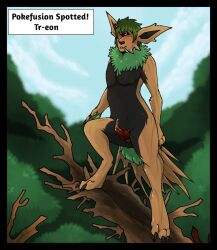 1_eye balls black_body black_fur black_nose blush bodily_fluids brown_body cel_shading claws eeveelution ejaculation finger_claws forest forest_background fur fusion generation_1_pokemon generation_6_pokemon genital_fluids genitals green_body green_fur green_hair green_tail hair humanoid hybrid jolteon knot long_ears male male_focus male_only mane nature nature_background neck_tuft nintendo nipples nude pawpads paws penis perching plant pokefusion pokefusion_(puppetmaster13uwu) pokemon pokemon_(species) pokemon_fusion puppetmaster13uwu red_eyes shaded short_tail solo solo_focus tail text text_box toe_claws tree trevenant tuft