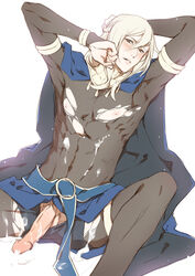 1boy abs arashi_maru blush cum cum_in_ass cumdrip duplicate fire_emblem fire_emblem_awakening libra_(fire_emblem) looking_at_viewer male_only muscle pecs penis pov solo tagme text torn_clothes translation_request undressing wince yaoi