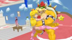 bed bowser cock_ring hinjy4 indoors mario_(series) nintendo princess_peach size_difference stockings super_mario_bros. thick_thighs