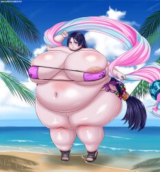 1girls 2022 alternate_costume areola_slip areolae bbw beach belly bikini breasts educabezon fat fate/grand_order fate_(series) female female_focus gigantic_breasts gigantic_thighs hi_res high_resolution highres hips huge_belly huge_breasts huge_thighs long_hair minamoto_no_raikou_(fate/grand_order) minamoto_no_raikou_(swimsuit_lancer) nipple_slip nipples obese obese_female overweight overweight_female plump purple_hair solo solo_female solo_focus swimsuit thick_thighs thighs voluptuous wide_hips