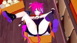 1girls box clothed female in_box indie_virtual_youtuber koikatsu multicolored_hair renhentai tail techycutie underwear upskirt virtual_youtuber vtuber wings