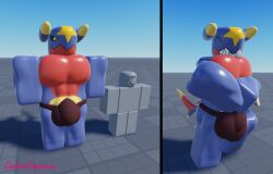 1boy 3d anthro artist_name baseplate bulge dummy_(roblox) garchomp himbo larger_male male_only muscular_male pokemon pokemon_(species) roblox robloxian shark size_difference tagme