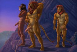 3boys anthro cliff furryrevolution gay incest mufasa peeing scar_(the_lion_king) simba the_lion_king yaoi