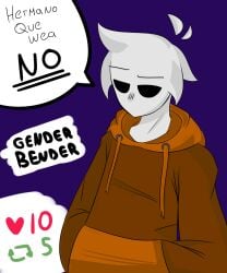 ahoge black_eyes daimonart daimonasvt hoodie indie_virtual_youtuber male male_only non-human spanish_text strip_game toony virtual_youtuber white_body