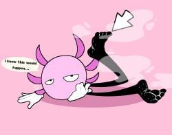 axolotl basic_background disappointment foot_fetish kinito kinitopet pink_body pose sweat tagme text text_bubble
