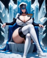 1girls ai_generated akame_ga_kill! big_breasts blue_hair esdeath_(akame_ga_kill!) female_only kw0337 light_blue_hair solo solo_female white_female