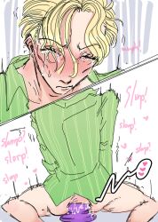 anal_masturbation comic comic_panel crying deep_penetration donocho in_pain jojo's_bizarre_adventure male_focus male_only male_riding masturbating painful_penetration riding_dildo riding_toy solo_male solo_male sound_effects submissive_male tears yoshikage_kira