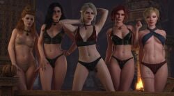 3d 5girls anna_henrietta black_hair blonde_hair blue_eyes bra cd_projekt_red ciri collar female green_eyes light-skinned_female missally multiple_girls panties purple_hair red_hair scar tattoo the_witcher_(series) the_witcher_3:_wild_hunt triss_merigold underwear ves white_hair yennefer