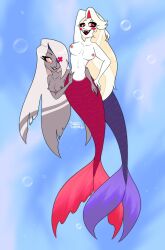 2girls breasts charlie_morningstar_(hazbin_hotel) hazbin_hotel interracial interspecies large_breasts mermaid multiple_girls pale-skinned_female sparklegoosy underwater vaggie_(hazbin_hotel) yuri