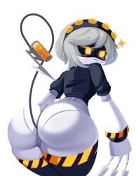 alaki_zezo ass ass_focus big_ass big_thighs blush cute drone female female_only gigantic_ass gigantic_thighs heart huge_ass huge_thighs looking_at_viewer murder_drones panties robot robot_girl short_hair solo tagme thick_hips thick_thighs thighs v_(murder_drones) white_hair yellow_eyes