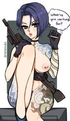 1girls abs ass_tattoo choker choker_only cigarette dark_hair dragon_tattoo english_text eyebrow_piercing eyebrows_visible_through_hair female female_abs female_only fire_emblem fire_emblem:_three_houses gun large_breasts leg_tattoo naked_choker nintendo nipple_piercing nipples nude nude_female pierced_eyebrow pierced_nipples piercing pubic_hair raranuki shamir_nevrand short_hair smoking sniper sniper_rifle source_request tattoo tattoo_on_butt tattooed_arm text