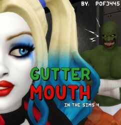 1boy 1girls 3d batman_(series) comic_cover dc dc_comics devious_desires deviousdesires female harley_quinn harley_quinn_(series) killer_croc male multicolored_hair pigtails pof3445 tagme the_sims the_sims_4 waylon_jones