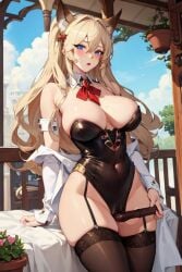 1girl 1girls ai_generated big_breasts blonde_hair blue_eyes blush corset dildo female female_focus female_only fox_ears tie zoologistlov