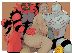 abs anal anal_sex anthro anthro_penetrating anthro_penetrating_human arm_hair back_hair balls baraboy big_balls big_muscles big_pecs black_body black_fur body_hair butt_hair cupping_chin erection facial_hair fangs felid fur gay generation_7_pokemon genitals grey_body grey_fur grey_hair grin group group_sex hair hairy_balls hi_res holding_partner human human_on_anthro human_penetrated humanoid incineroar interspecies leg_hair looking_pleasured machine male male/male male_only male_penetrated male_penetrating male_penetrating_male mammal moustache multicolored_body multicolored_fur muscular muscular_anthro muscular_human muscular_humanoid muscular_male nintendo nude pantherine pecs penetration penile penile_penetration penis_in_ass pokemon pokemon_(species) pokephilia red_body red_fur sex smile teeth threesome trio two_doms_one_sub
