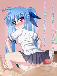 1boy ass blue_hair buttjob female lyrical_nanoha mahou_shoujo_lyrical_nanoha mahou_shoujo_lyrical_nanoha_a's mahou_shoujo_lyrical_nanoha_a's_portable:_the_battle_of_aces material-l penis rubbing