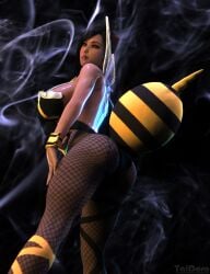 1girls 3d 3d_(artwork) 3dx ass bee_costume breasts female_only final_fantasy final_fantasy_vii final_fantasy_vii_remake fishnets huge_breasts looking_at_viewer low-angle_view rear_view shiny_skin taidoro tifa_lockhart