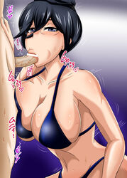 1girls black_hair blue_eyes breasts censored cleavage fellatio fumitan_admoss glasses gundam gundam_tekketsu_no_orphans hair large_breasts oral pointless_censoring unseen_male_face