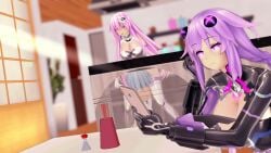 3d 3girls almost_caught animated bare_shoulders blanc blue_hair bodysuit breasts cleavage closed_eyes clothed clueless cunnilingus eating_pussy female goddess hair_ornament light-skinned_female light_skin long_hair looking_at_another mp4 nepgear neptune_(neptunia) neptunia_(series) no_sound on_phone open_mouth orgasm pink_eyes pink_hair pleasure_face purple_hair purple_heart_(neptunia) purple_sister short_hair sisters smile stealth_oral taihou1944 video wave white_heart_(neptunia) x-ray yuri