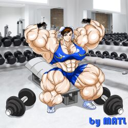 1girls abs biceps breasts chun-li extreme_muscles female female_only human hyper_muscles matl muscles muscular muscular_arms muscular_female muscular_legs muscular_thighs pecs solo street_fighter weights