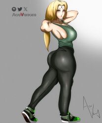 1girls acevenom big_ass big_breasts big_butt blonde_hair clothed female naruto naruto_(series) naruto_shippuden self_upload training_bra tsunade