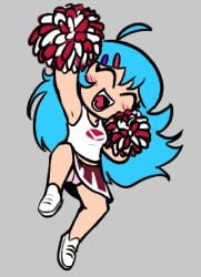 ^_^ arm_up armpit artist_request bare_legs blue_hair cheerleader cheerleader_uniform closed_eyes excited faker_sky fangs friday_night_funkin friday_night_funkin_mod hairclip happy jumping long_hair official_art open_mouth pantyshot pink_panties pom_poms shoes skirt smile solo tagme