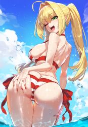 ai_generated beach big_ass big_breasts bikini dat_ass fate_(series) looking_at_viewer looking_back nero_claudius_(fate) pawg presenting_ass sayuai skimpy_bikini solo tagme wet wet_body