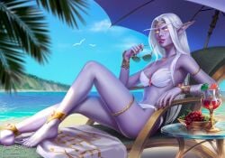 1girls 2d 2d_(artwork) 2d_artwork azshara barefoot beach beach_umbrella black_fingernails blizzard_entertainment clothed clothed_female glass glowing_eyes gold_eyes grapes highborne_elf interested jewelry lenabwolf long_hair looking_at_viewer pink_lipstick pink_mouth purple_skin queen_azshara seagull sitting_on_bench summer sunglasses sunglasses_removed talon_hands thin_female umbrella vine violet_skin warcraft white_hair world_of_warcraft