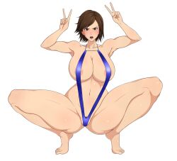 1girls bandai_namco big_breasts bikini breasts brown_hair busty curvaceous curvy curvy_body curvy_female curvy_figure female huge_breasts kazama_asuka large_breasts namco peace_sign sihkygmojsn sling_bikini squatting tekken thick_thighs thighs tomboy voluptuous white_background