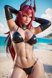 3d abs ai_generated big_breasts breasts demon elf_ears female female_only front_view gloves horns latex long_hair original_character panties red_eyes red_hair ryanreos secret_room12 sinia stable_diffusion standing succubus