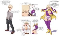 2girls big_breasts blonde_hair brain_drain brainwashing breast_expansion cleavage english_text female female_bakugou female_focus female_only gender_transformation genderswap_(mtf) huge_breasts hypnosis katsuki_bakugou large_breasts mind_control mtf_transformation multiple_girls my_hero_academia navel rule_63 speech_bubble text the63rdrule thick_thighs tight_clothing transformation wide_hips