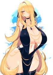 1girls alternate_breast_size big_breasts blonde_hair breasts busty cleavage cynthia_(pokemon) dress female hair_ornament hair_ornaments hair_over_one_eye large_breasts light-skinned_female light_skin long_hair modakawa_dress nintendo pokemon pokemon_dppt thick_thighs usa37107692