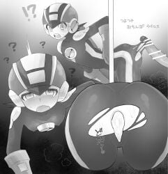 2boys anus ass big_ass big_penis blush bodysuit bubble_butt bulge cum cum_in_anus cum_in_ass cum_inside curvy curvy_body curvy_male erection femboy gay_sex huge_ass kokemega male_only mega_man mega_man_battle_network megaman.exe net_navi penis stuck_in_wall teasing teasing_penis torn_bodysuit torn_clothes wall wide_hips yaoi