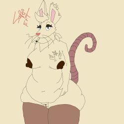 absurd_res brown_nipples cigarette cigarette_in_mouth clothing ear_piercing female hi_res kerchief legwear mammal mouse murid murine neckerchief nipples object_in_mouth overweight overweight_female piercing pubes rodent solo stockings supereft_(artist) tail