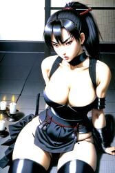 ai_generated angry asian big_breasts black_hair candle captured captured_heroine choker cleavage curvy deep_cleavage female_focus female_only high_slit_dress hotaru_(dainty) huge_breasts japanese japanese_house kunoichi large_breasts long_hair looking_at_viewer ninja panties ponytail red_eyes short_skirt sitting sole_female solo solo_female solo_focus stable_diffusion thick_thighs thighhighs tight_clothing upskirt