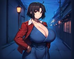 ai_generated cleavage expressionless fate/grand_order garden_of_sinners imminent_sex kara_no_kyoukai looking_at_viewer massive_breasts ryougi_shiki smogai