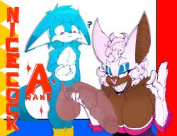 1boy 1girls ? anthro blue_fur cleavage dark-skinned_female dark_skin female furry garbageboxxxed grin holding_penis huge_balls huge_breasts huge_cock hyper hyper_penis kitsunami_the_fennec large_penis large_testicles larger_female looking_at_viewer male pink_nose rouge_the_bat sega sharp_teeth sketch small_but_hung smaller_male sonic_(series) sonic_the_hedgehog_(comics) testicles_clench third-party_edit veiny_penis