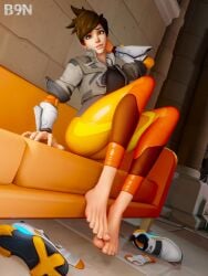 1girls 3d b9n barefoot big_feet feet foot_fetish lena_oxton overwatch overwatch_2 shoes_removed socks_removed soles toes tracer